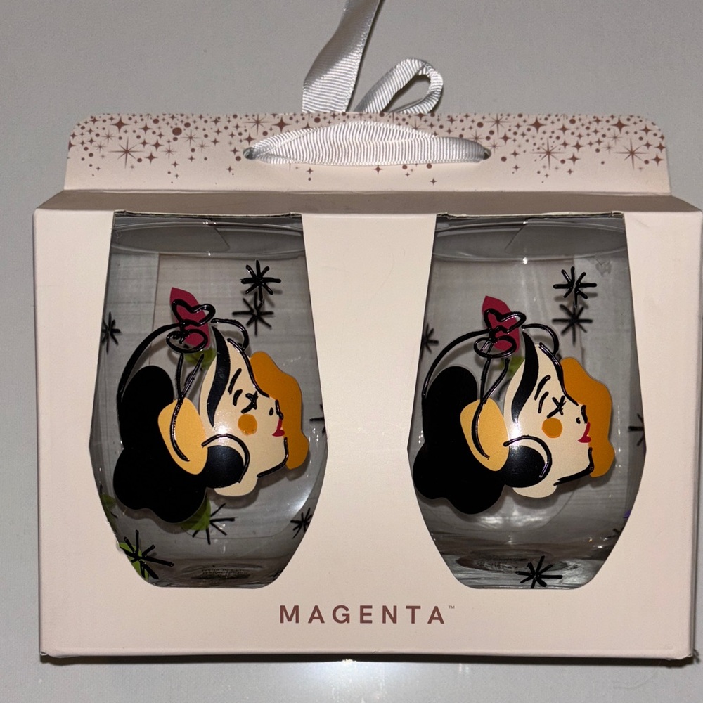 Disney Princess Magenta Drinkware Set of two hand painted glasses